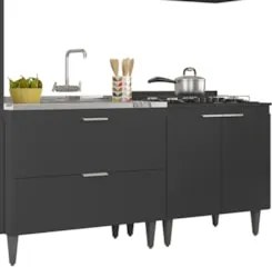 Armário de Cozinha CP05 Com Pia 100cm Pérola Z34 Preto      - Mpozenat