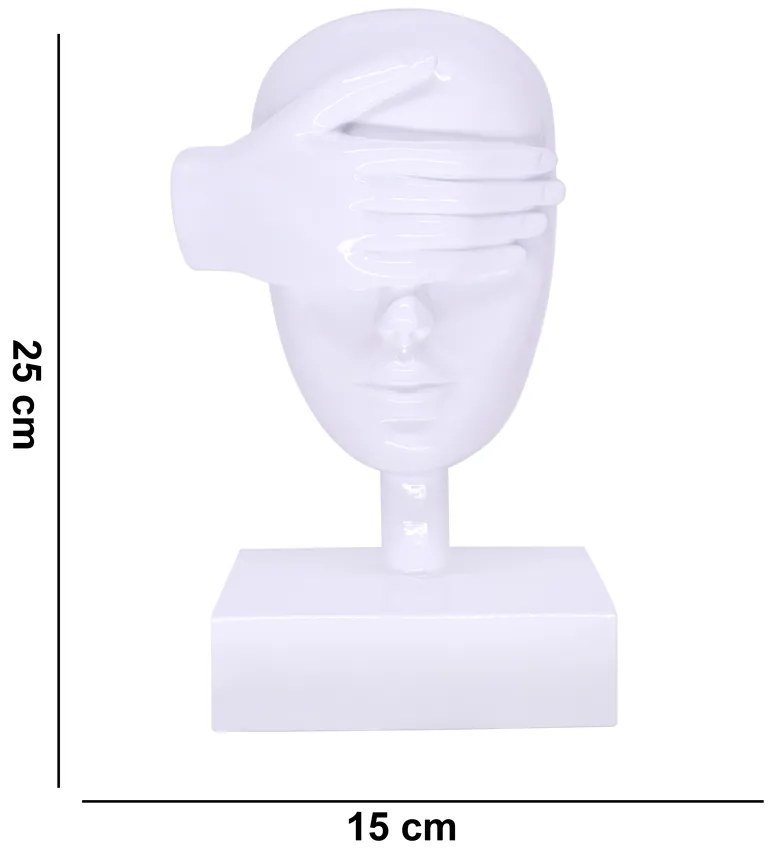 Escultura Decorativa Máscara Cego Em Cerâmica Branco 25x15x14 Cm - D'Rossi