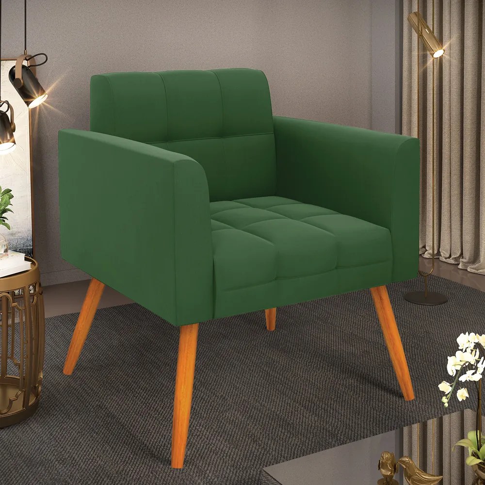 Poltrona Elisa Suede Verde Pés Palito Castanho D03 - D'Rossi