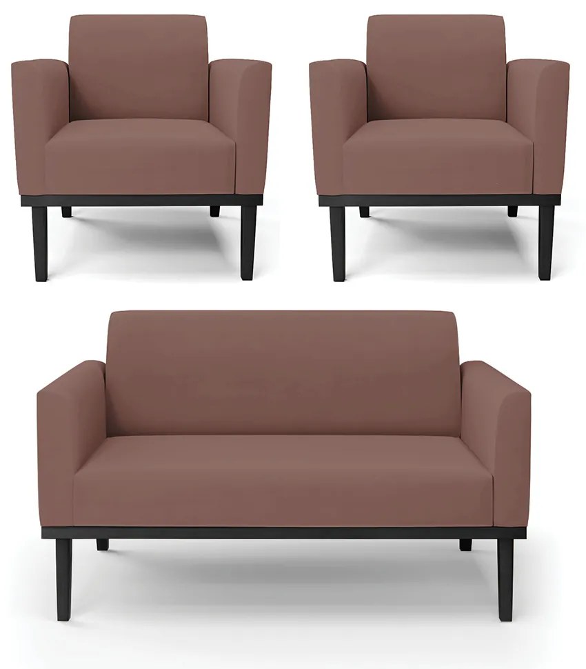 Conjunto 2 Poltronas e 1 Namoradeira Decorativa Isabella Pés Fixo em Madeira Preto Veludo Rose G19 - Gran Belo