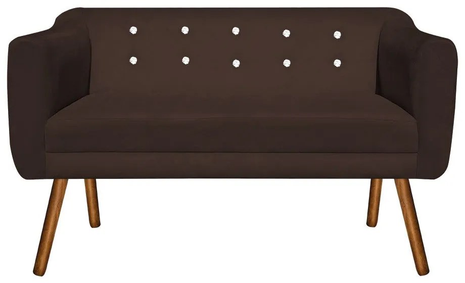 Kit 01 Namoradeira 02 Lugares e 02 Poltronas Giratória Julia Suede com Strass Base Madeira MM30 D'Rossi - Marrom