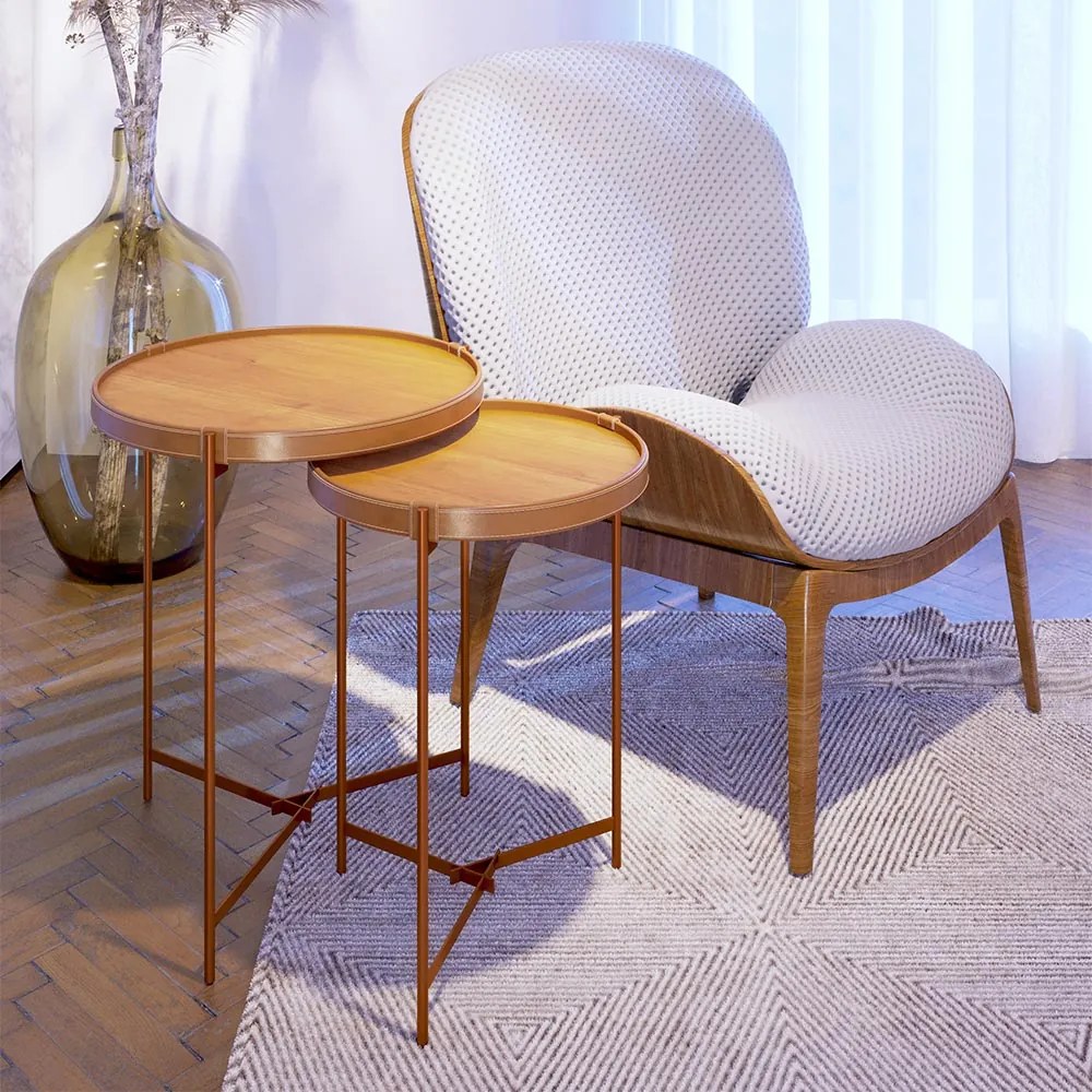 Conjunto Mesa Lateral Nezuko Base Cobre Tampo Nature G29 - Gran Belo