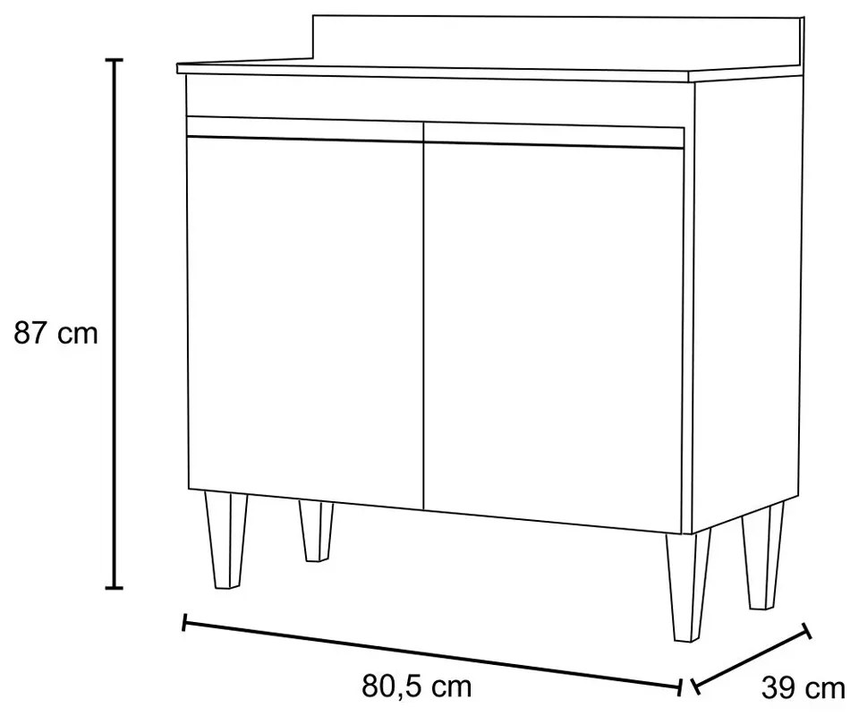 Balcão de Cozinha Lavanderia com Tampo 02 Portas Sara 80 cm L06 - D'Rossi - Castanho e Cinza