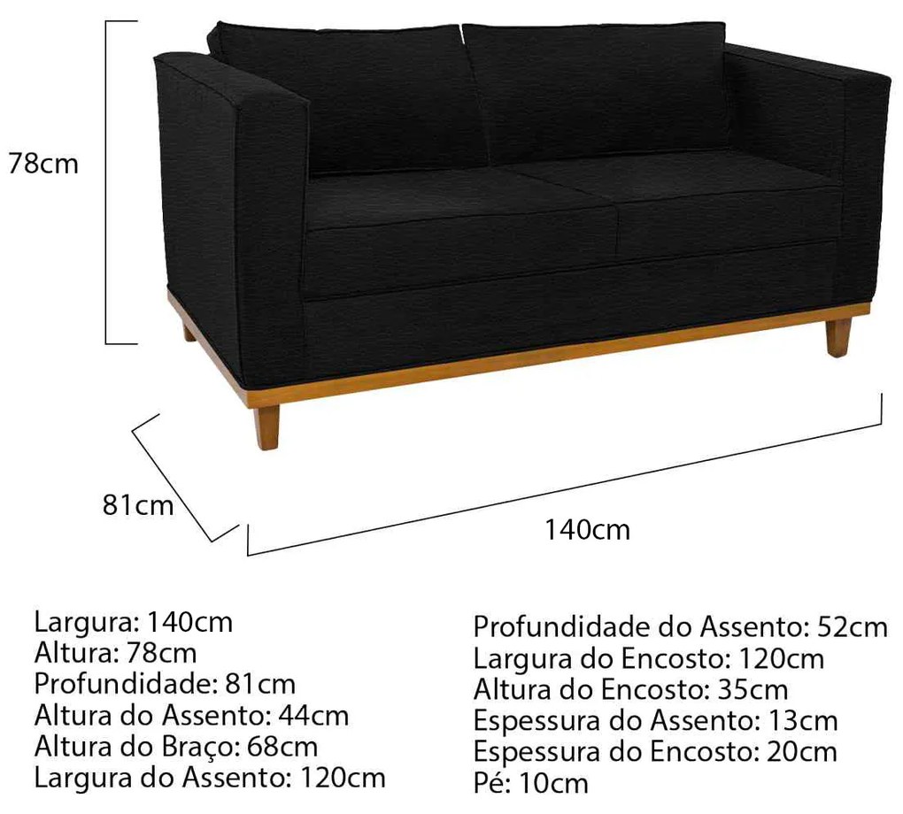 Sofá 2 Lugares Europa Corano Preto ADJ Decor