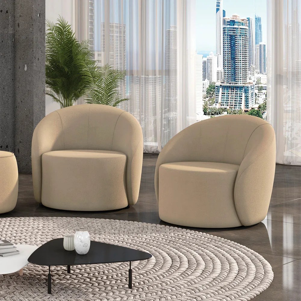 Poltrona Decorativa Orgânica Giratória Kit 2 Lua Suede D03 - D'Rossi - Marrom Rato