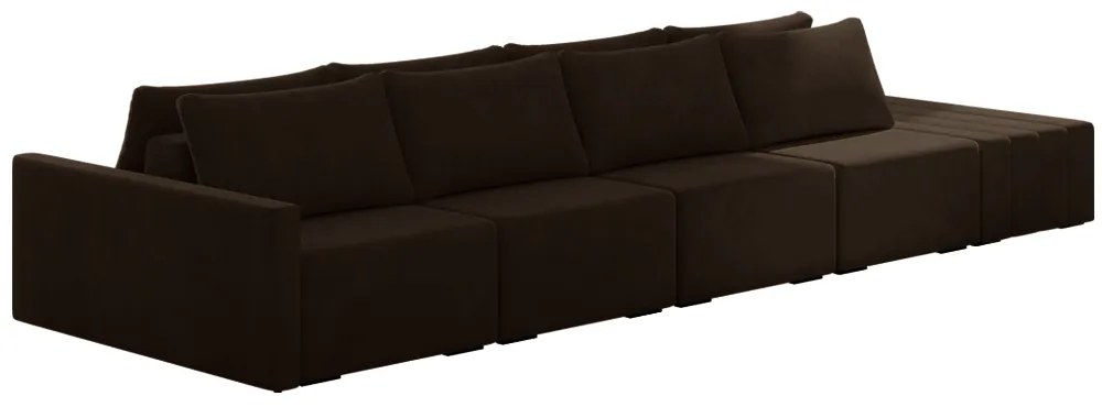 Sofá Ilha Modulado Milos 392cm Puff Lateral Veludo Marrom G33 - Gran Belo