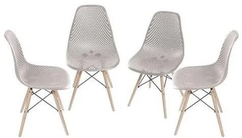 Kit com 4 Cadeiras Eames Furadinha Com Base de Madeira na Cor Fendi - 64630 Sun House