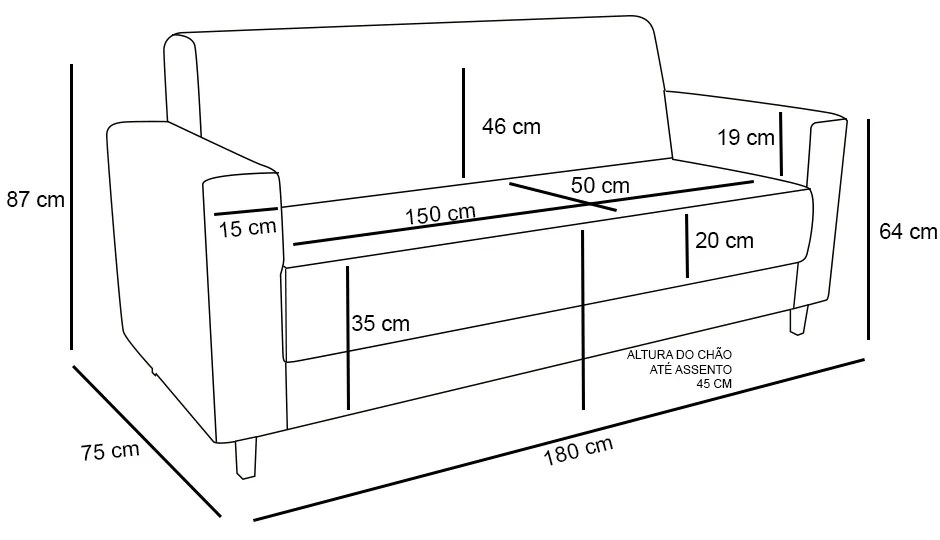 Sofá 03 Lugares Arezzo Suede Pés Chanfrado Tabaco D01 - D'Rossi - Verde
