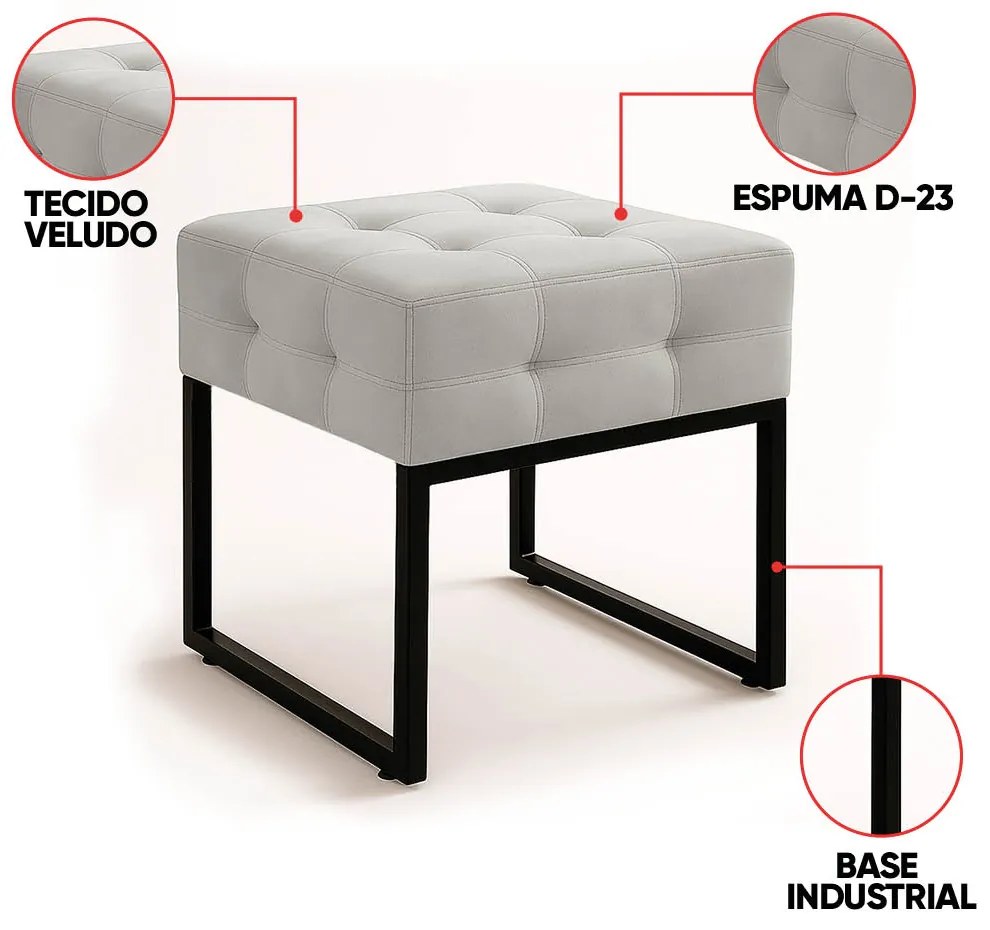 Poltrona Sala e Puff Decorativo Industrial Elisa Veludo D03 - D'Rossi - Cinza