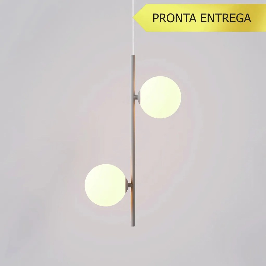 Pendente Vertical Slim Jabuticaba 10X23,5X48,5Cm Aluminio E 2X Globo Ø... (CINZA FOSCO, FOSCO)