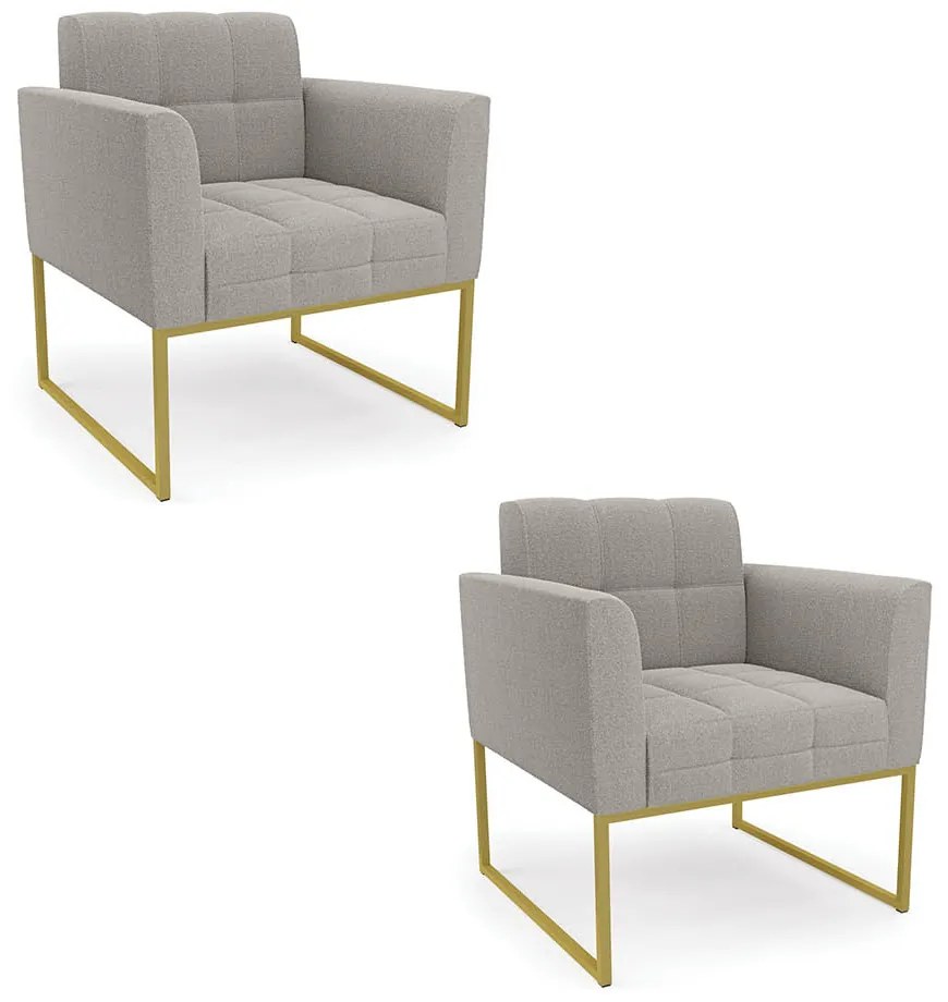 Poltrona Decorativa Industrial Dourado Kit 2 Elisa Bouclê D03 - DRossi - Cinza
