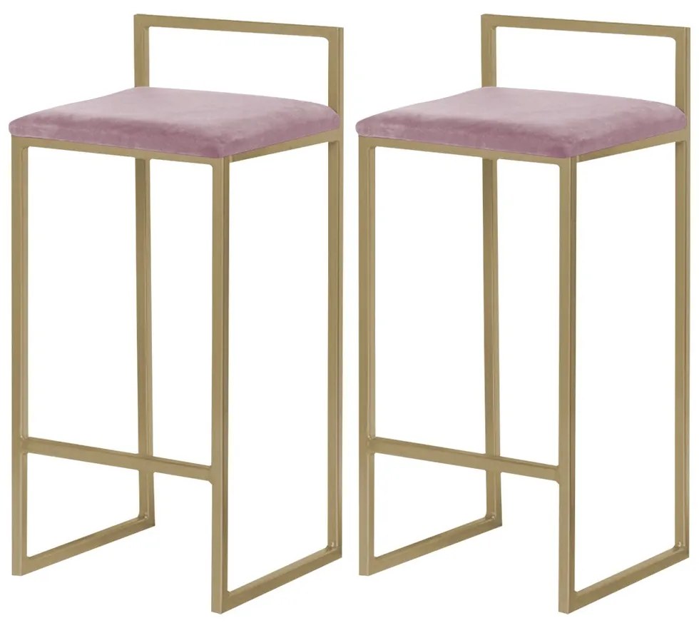 Kit 2 Banqueta Decorativa Selena Base Gold Veludo Rosê G41 - Gran Belo