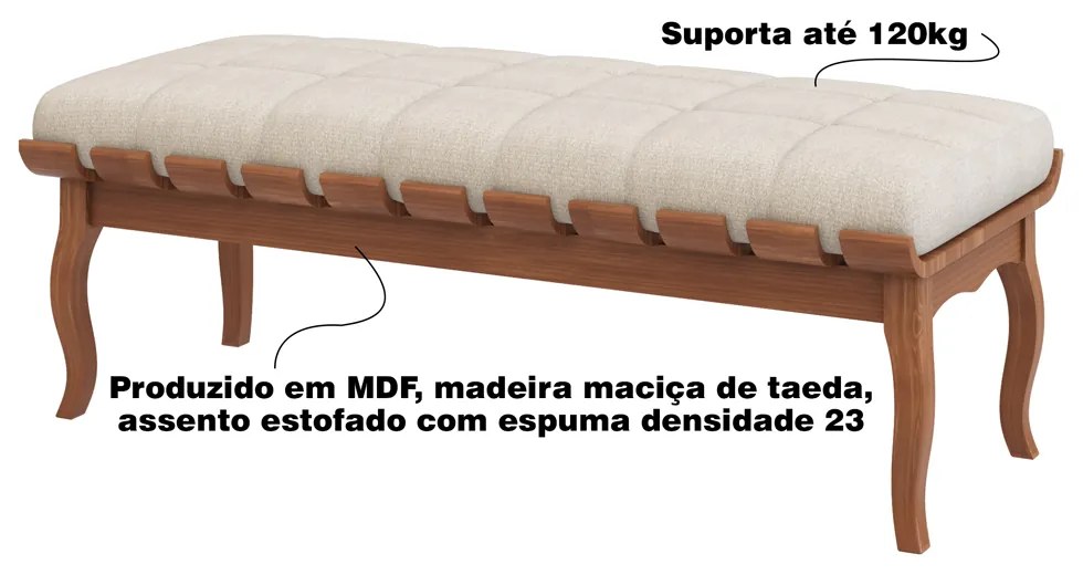 Banco Decorativo Sala de Estar Fiord 140cm Linho Bege G42 - Gran Belo