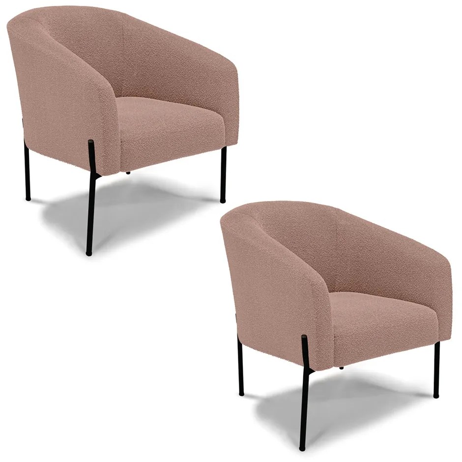 Poltrona Sala Decorativa Pé de Ferro Preto Kit 2 Stella Bouclê D03 - D'Rossi - Rose
