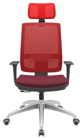 Cadeira Office Brizza Tela Vermelha Com Encosto Assento Poliester Vinho RelaxPlax Base Aluminio 126cm - 63534 Sun House