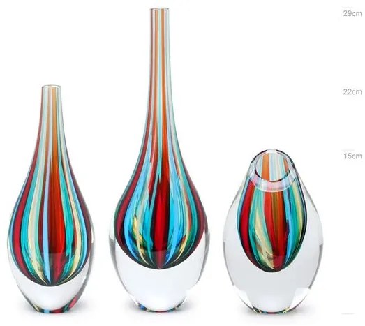 Conjunto 3 Gotas Mini com Bastões Coloridos com Fios Murano Cristais Cadoro
