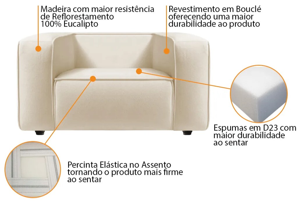 Poltrona Decorativa Escritório Orgânico Cecília Bouclé - ADJ Decor