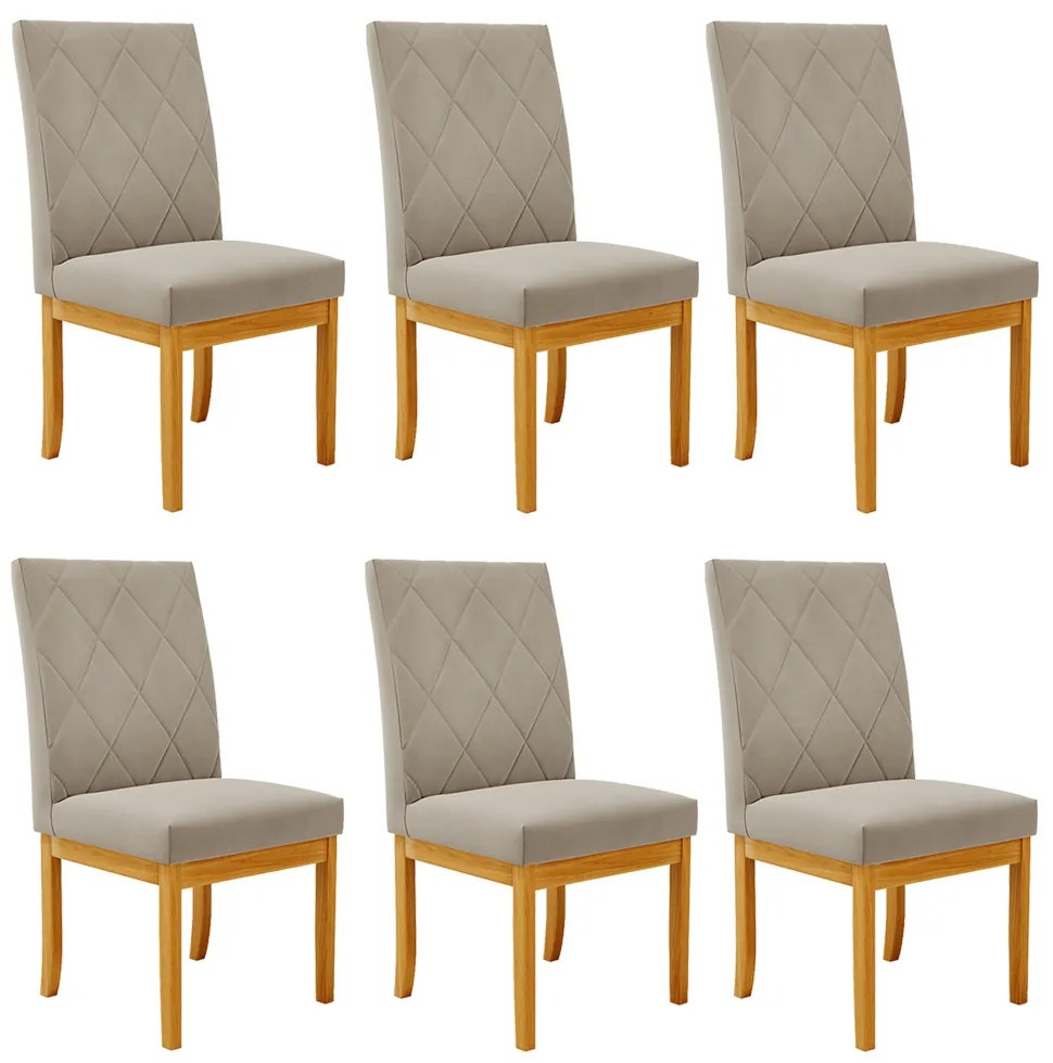 Kit 6 Cadeiras de Sala de Jantar Estofadas Gomes Madeira Maciça Suede Bege G78 - Gran Belo