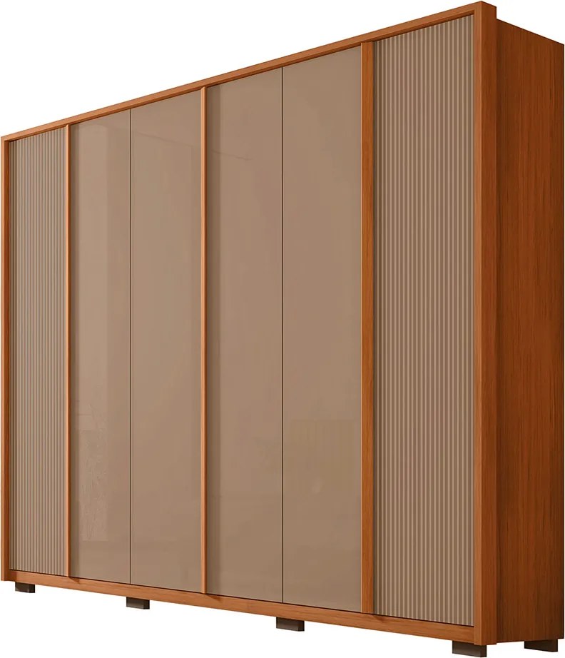 Guarda Roupa Santi Ripado com 6 Portas 4 Gavetas MDF Freijo/Sued G11 - Gran Belo