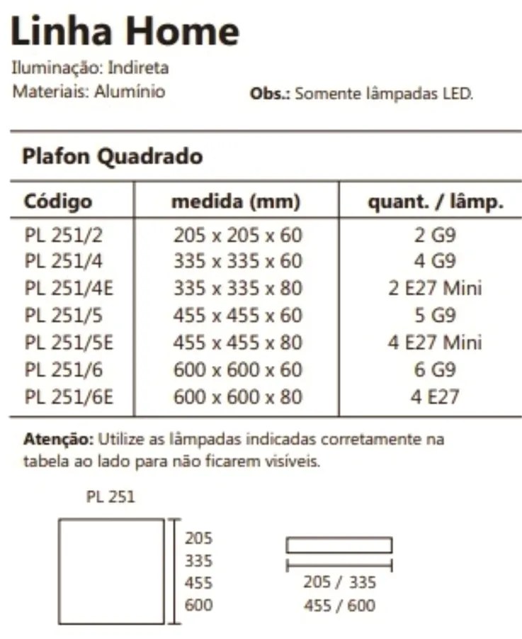 Plafon Home Quadrado De Sobrepor 45,5X45,5X8Cm 04Xe27 - Usina 251/5E (MR-T - Marrom Texturizado + BR-F - Branco Fosco)