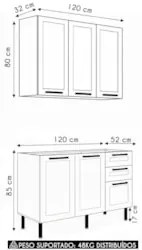Armário Cozinha e Balcão Para Pia 120cm Zaya Branco T01 - Mpozenato