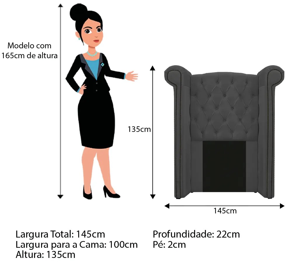 Kit Cabeceira e Calçadeira Veneza 100 cm Solteiro Corano Cinza - ADJ Decor