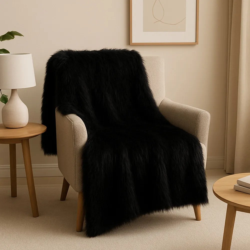 Tecido Pelúcia de Pelo Alto 1,60x2,00 m para Decoração Preto - D'Rossi