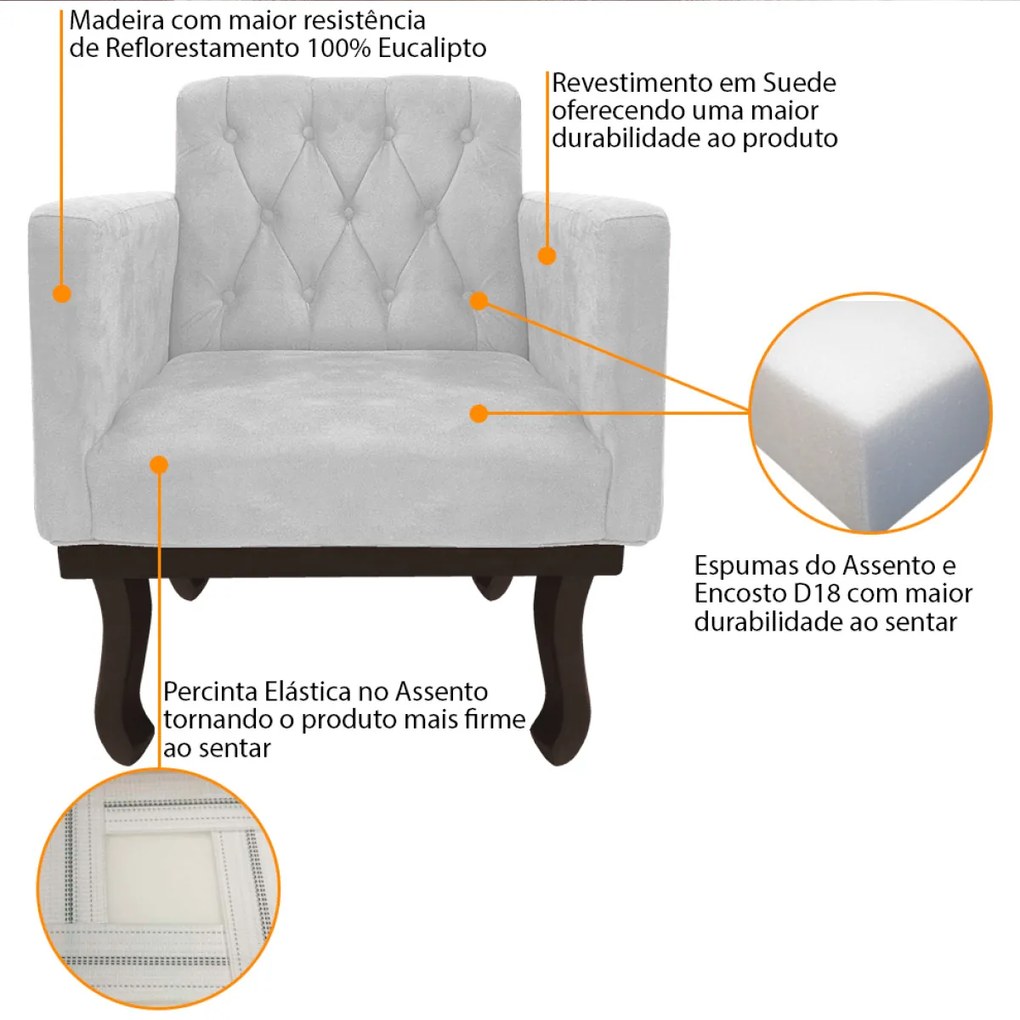 Poltrona Classic Pés Luís XV Suede Branco - ADJ Decor