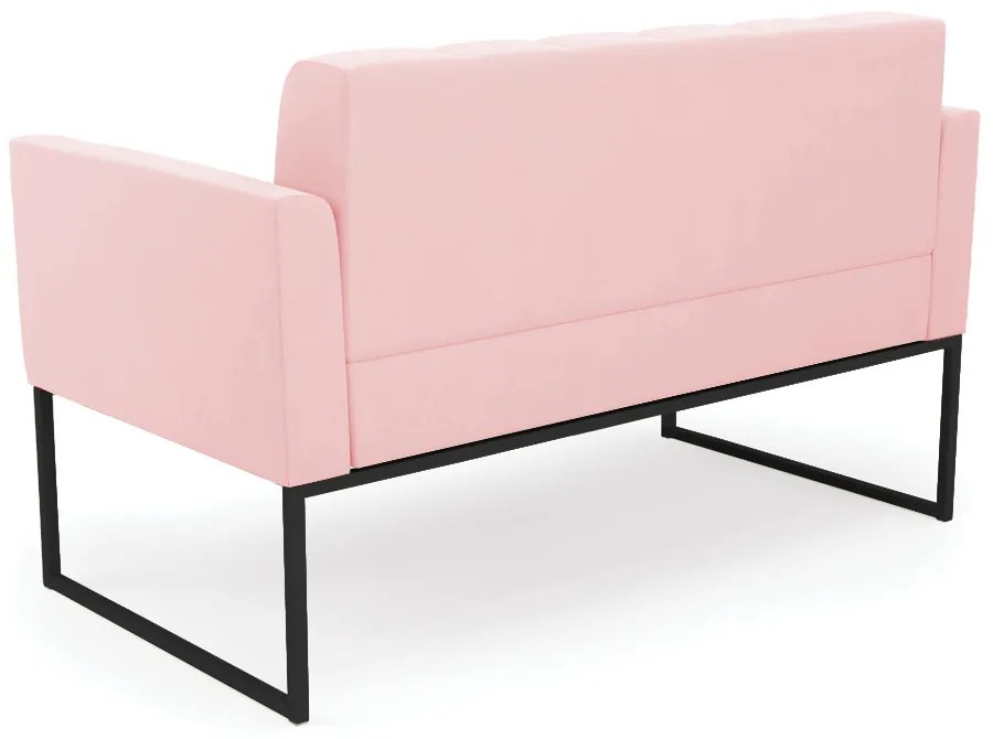 Kit 1 Sofá Namoradeira e 1 Poltrona Elisa Suede Rosa Bebê Base Metálica Industrial Preto - D'Rossi