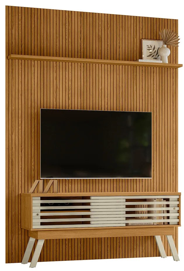 Painel TV 65 Pol 179cm Ripado Valen e Bancada Orlin Cumaru/Opala M20 - D'Rossi