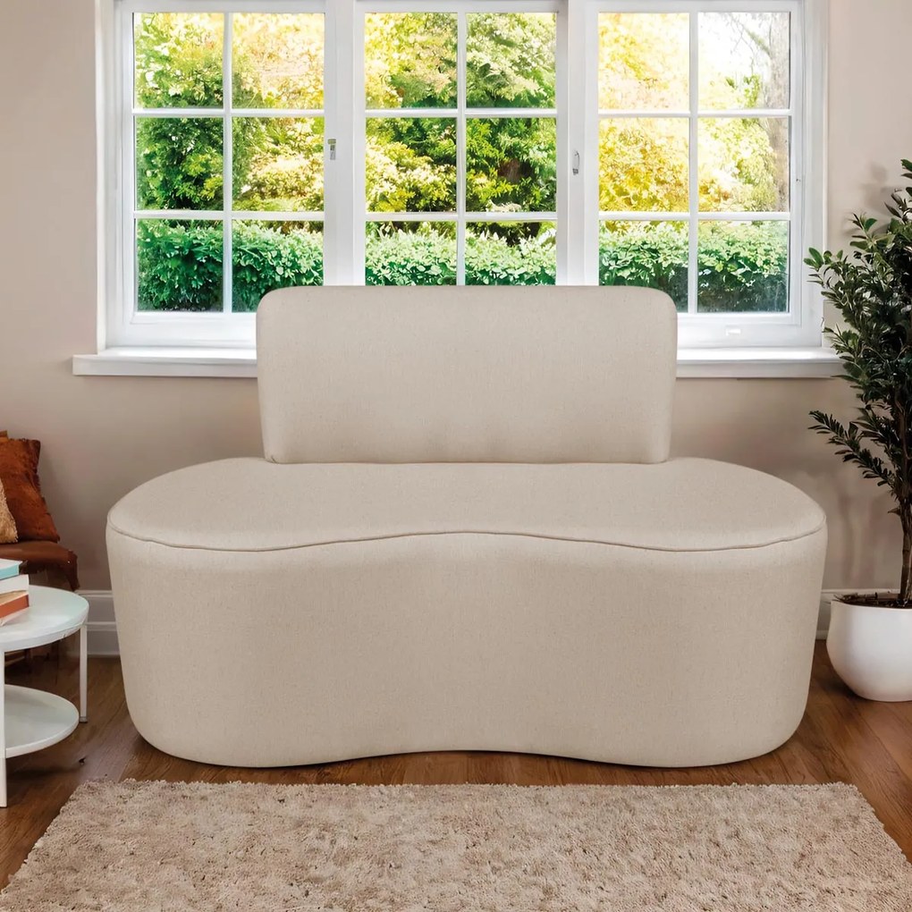Sofá Curvo 2 Lugares Orgânico Escritório Recepção Sala Amsterdã 120cm Linho - ADJ Decor