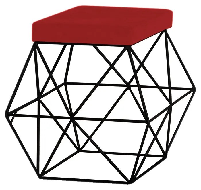 Puff Decorativo Sala de Estar Base Preto Trixie Suede Vermelho G41 - Gran Belo