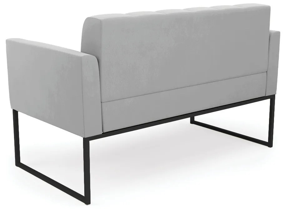 Kit 1 Sofá Namoradeira e 2 Poltronas Elisa Suede Cinza Base Metálica Industrial Preto - D'Rossi