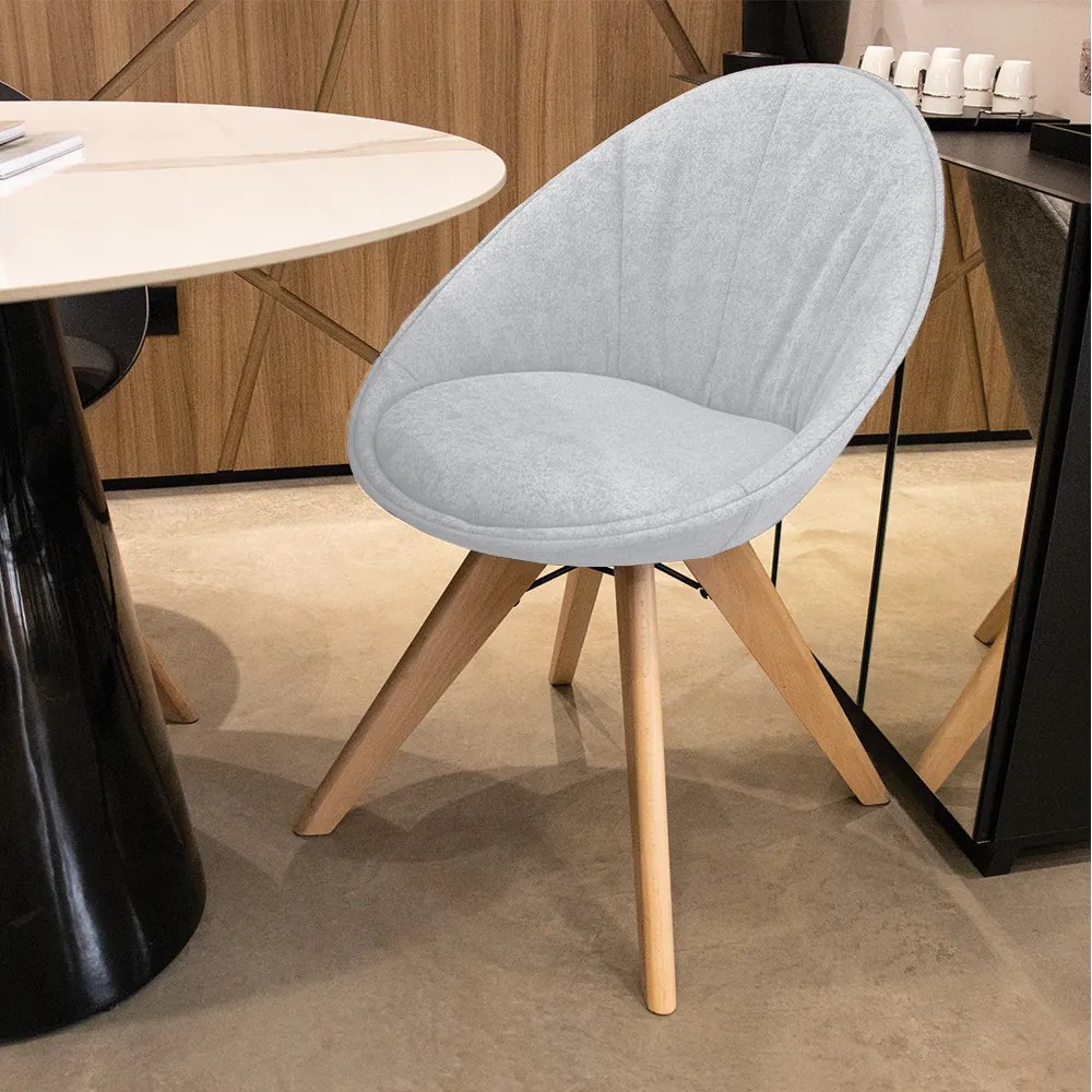 Cadeira Giratória Estela Jacquard Gelo Base Madeira - D'Rossi