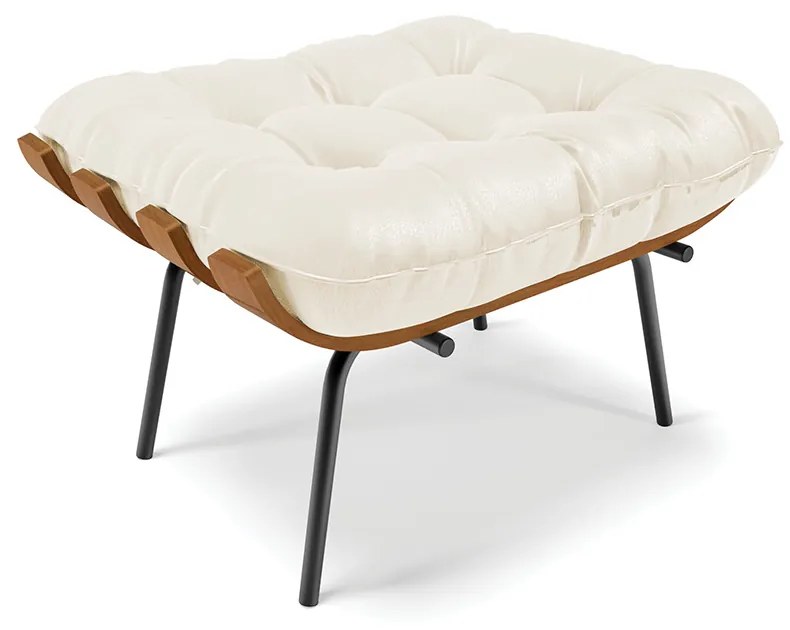 Puff Costela Corino Base Metálica Preto M11 - D'Rossi - Bege