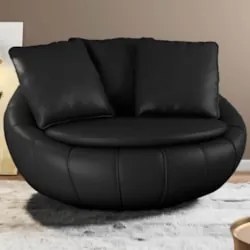 Poltrona Giratória Decorativa Redonda com Almofadas Saphire Z32 PU Pre
