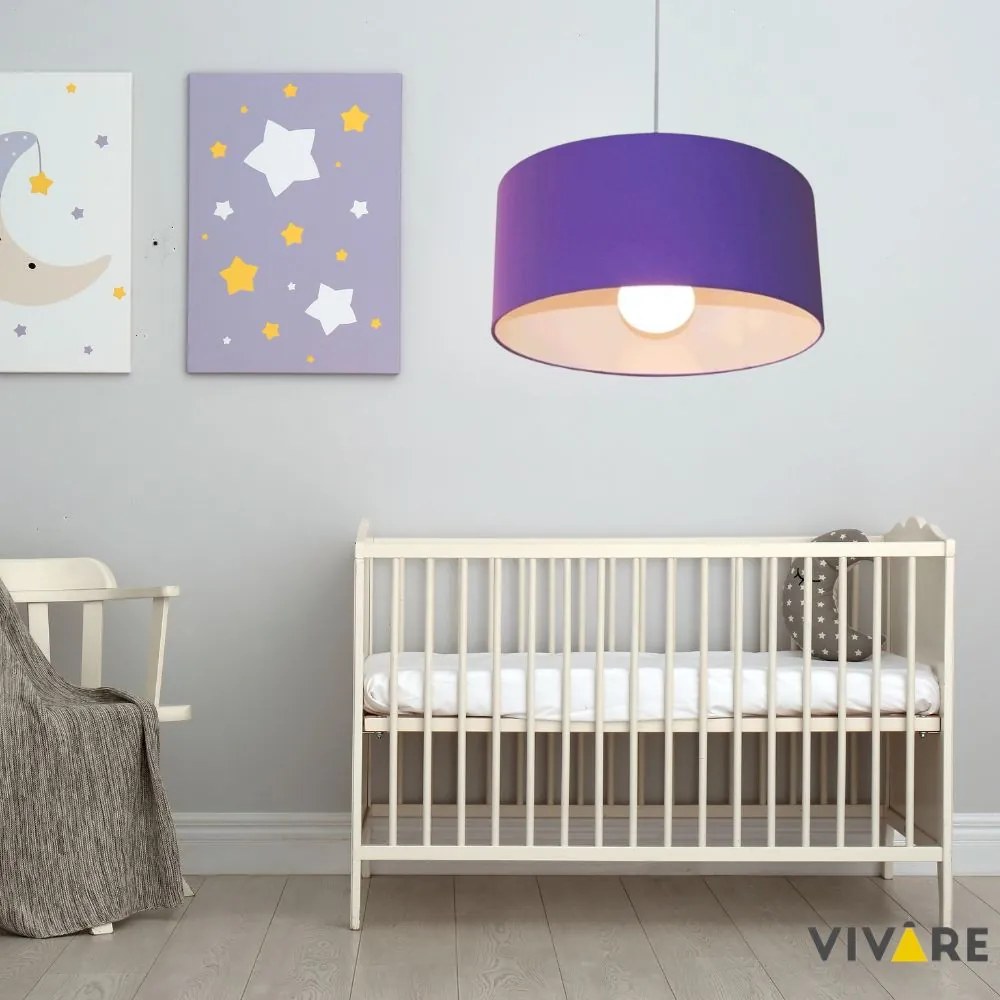 Lustre Pendente Cilíndrico 4052 Cúpula em Tecido 50x21cm Roxo - Bivolt