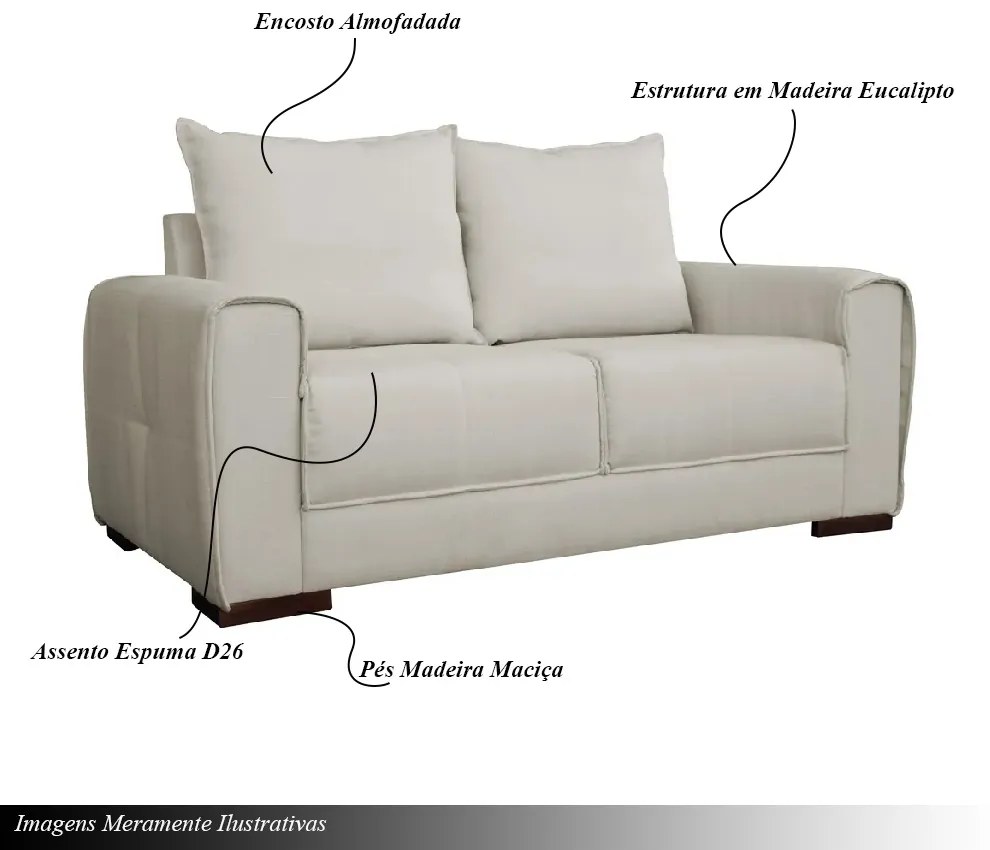 Sofá 2 Lugares 170cm Base Madeira York Linho Bege G28 - Gran Belo