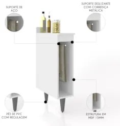 Balcão de Cozinha Porta Pano 20cm Pérola Z34 Branco - Mpozenat