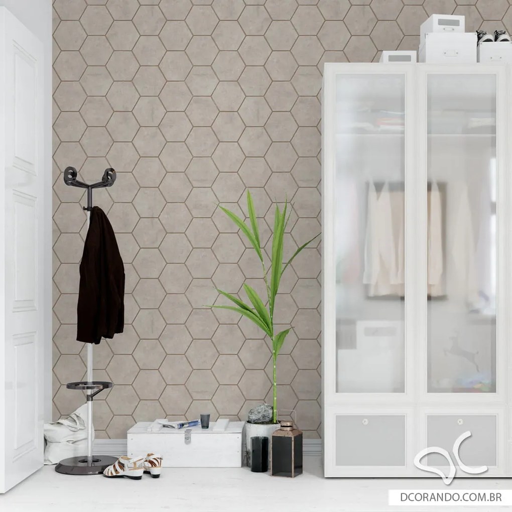 Papel de Parede Hexágono Cimento Marrom Rose