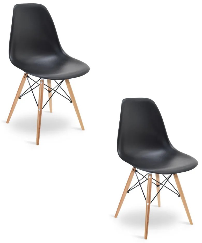 Cadeira para Sala de Jantar Kit2 Eiffel Eames Preto Base Madeira R02 - D'Rossi