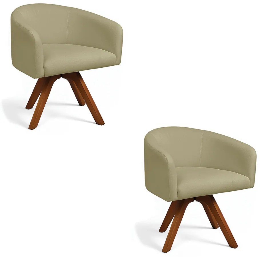 Poltrona Sala Base Giratória Madeira Kit 2 Arielle Bouclê D03 - D'Rossi - Pistache