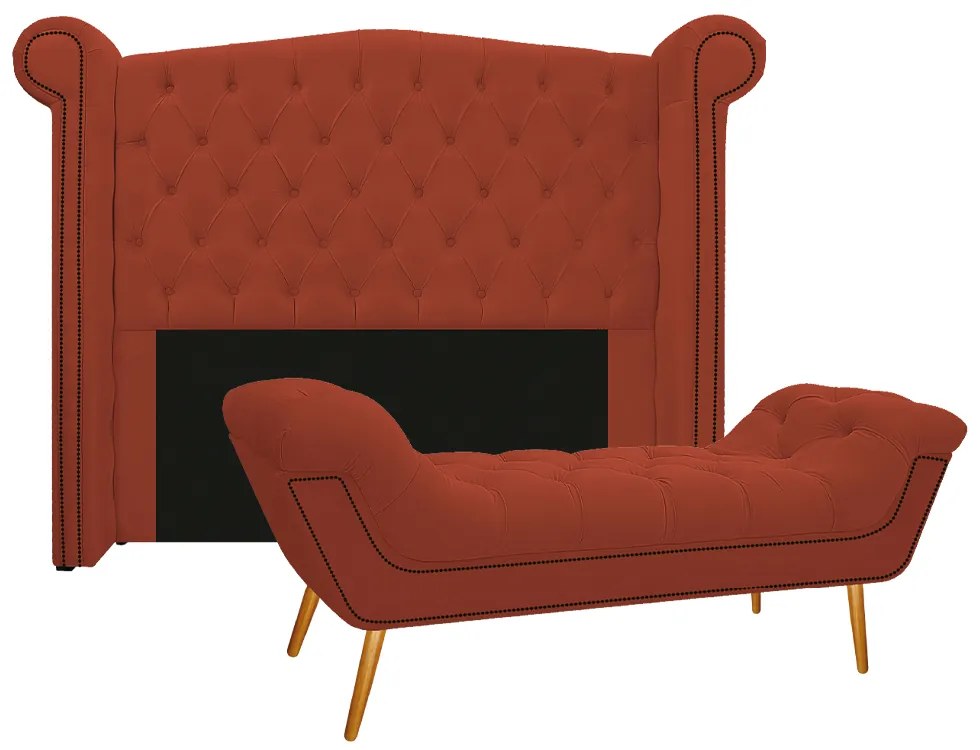 Kit Cabeceira e Calçadeira Veneza 195 cm King Size Suede Terracota - ADJ Decor
