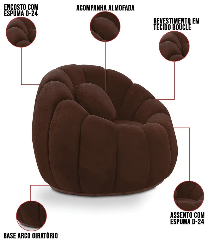 Kit 02 Poltronas Decorativa Orgânica para Sala Cloud Bouclê E03 - D'Rossi - Marrom