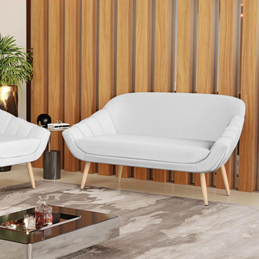 Namoradeira 02 Lugares Giovana Corino Branco Pés Palito Natural - Indo Decorar