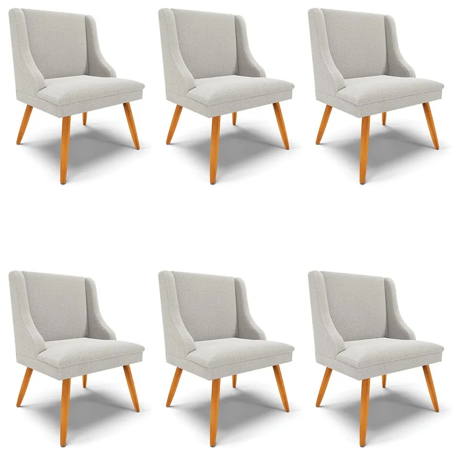 Cadeira Sala de Jantar Pé Palito Castanho Kit 6 Liz Boucle D03 - D'Rossi - Cinza