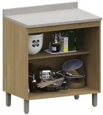 Balcão de Cozinha Com Tampo 80cm 2 Portas Mirella Freijó/Cinammon L01