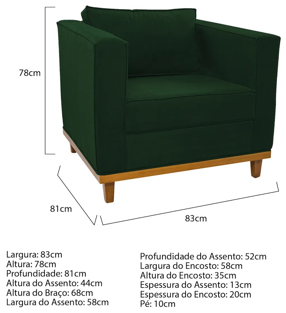 Kit Sofá 2 Lugares e Poltrona Europa Suede Verde ADJ Decor