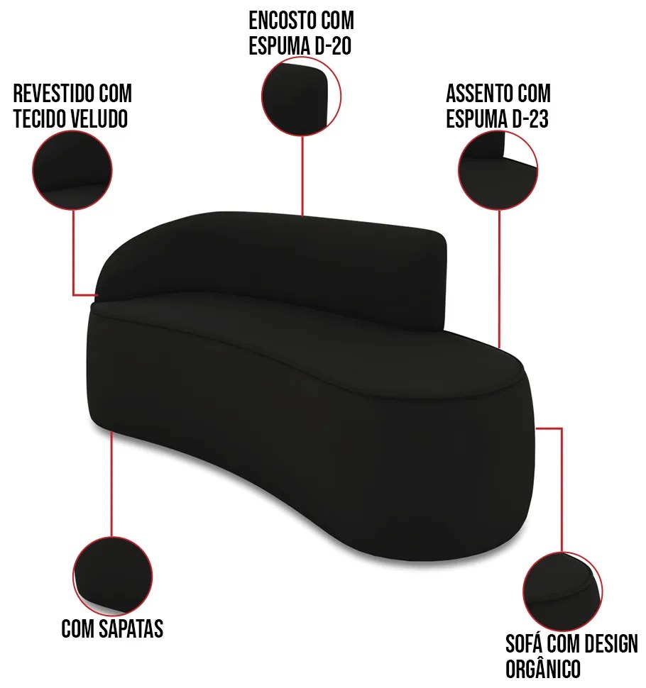 Sofá 3 Lugares Orgânico 180cm Morgan e 2 PoltronasLua Veludo D03 - D'Rossi - Preto