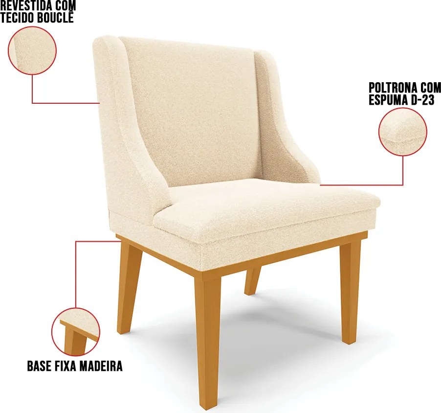 Cadeira Sala de Jantar Base Madeira Castanho kit 2 Liz Bouclê Bege D03 - D'Rossi